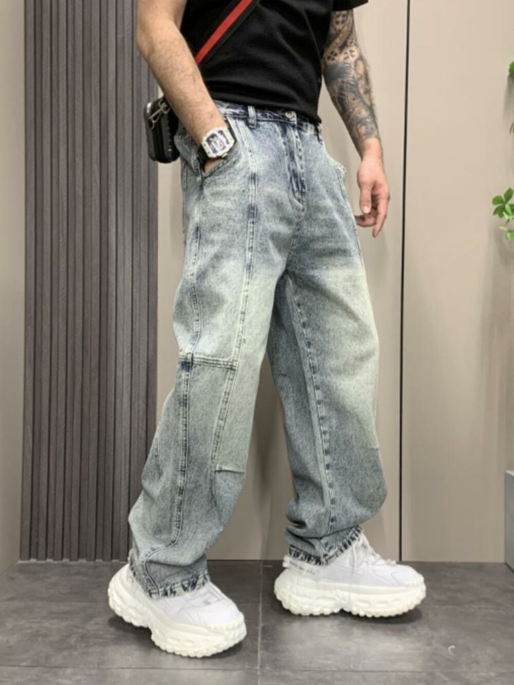 Men’s Vintage Wash Baggy Wide Leg Jeans | High Street Streetwear Denim Pants